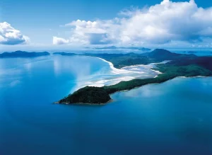 An aerial shot of Whitehaven Beach and Hill Inlet